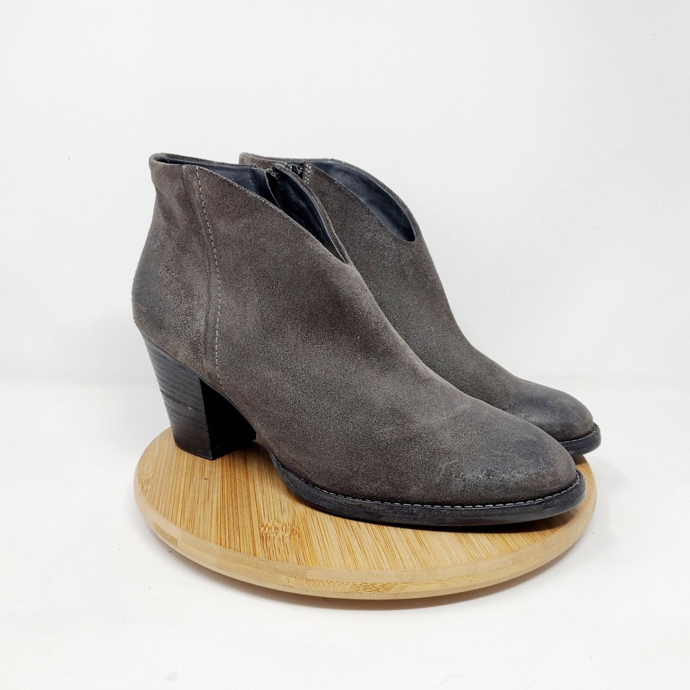 Paul Green Ankle Boots Womens 8.5 Delgado Dark Grey Suede Zip Heeled Bootie Shoe